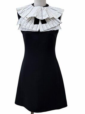 Louis Vuitton Wool Silk Blend Ribbon Collar Logo Zip Knee Length Sleeveless
